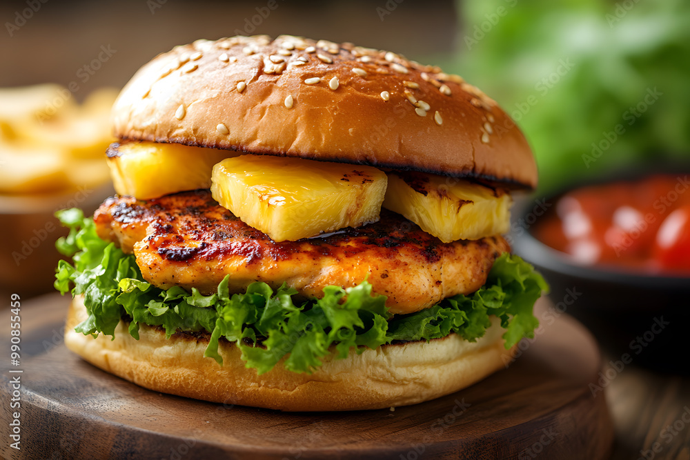 Delicious Chicken Pineapple Burger commercial advertising photo Delicious Chicken Pineapple Burger commercial advertising photo