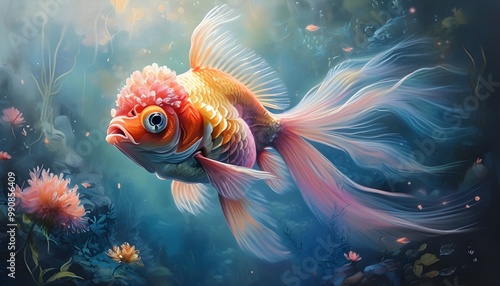 Ethereal pastel underwater scene featuring a unique fish amidst a dreamy bokeh backdrop, perfect for nature lovers and inspiring art enthusiasts. photo