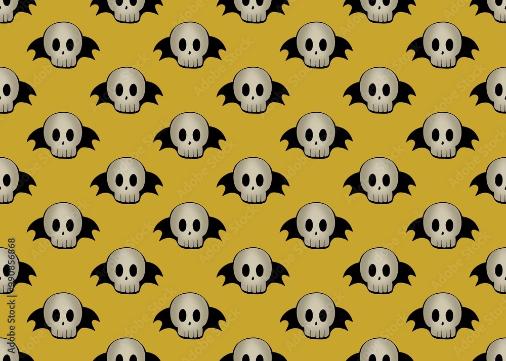 Seamless pattern with skulls. Background with skulls on a yellow background. Halloween pattern. Seamless pattern with skulls. Background with skulls on a yellow background. Halloween pattern.