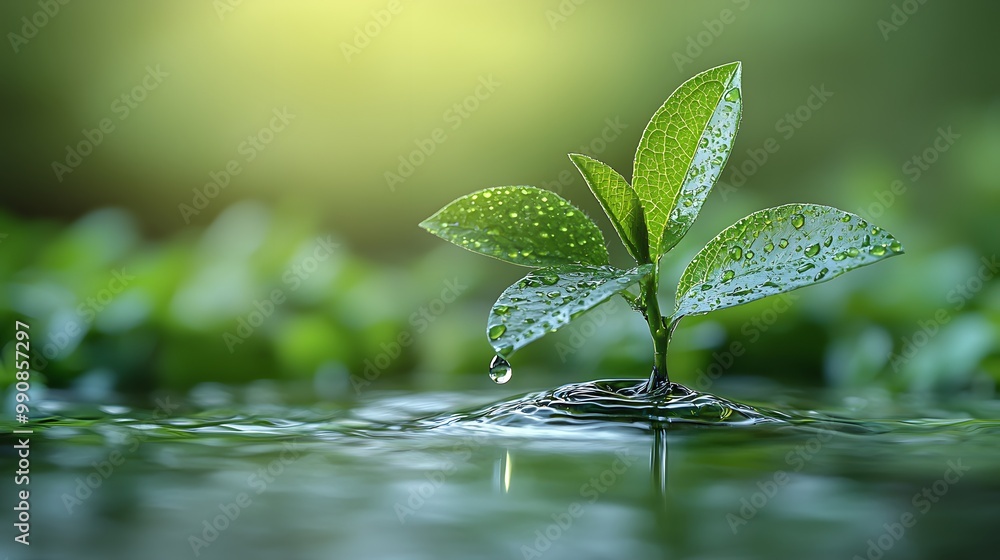 Single Water Drop Falling on Green Plant Single Water Drop Falling on Green Plant