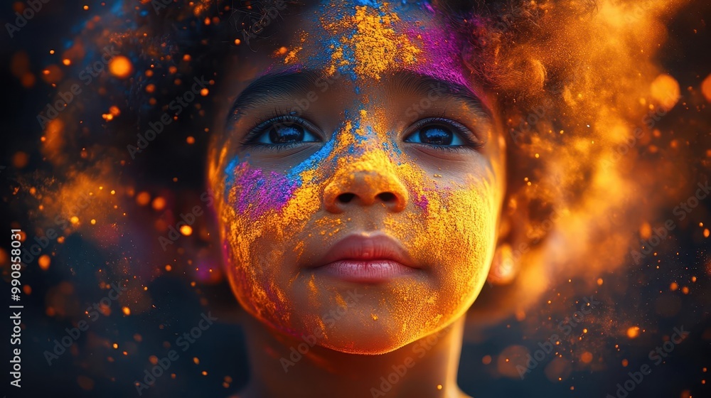 vibrant illustration of a child covered in colorful powder during holi festival celebrations vibrant illustration of a child covered in colorful powder during holi festival celebrations