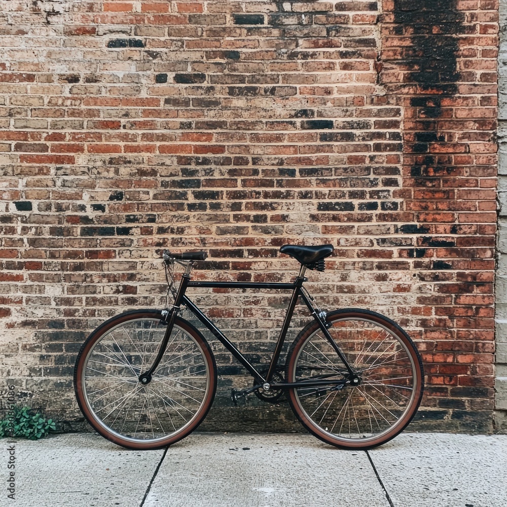Black Bicycle Parked Against Brick Wall Black Bicycle Parked Against Brick Wall