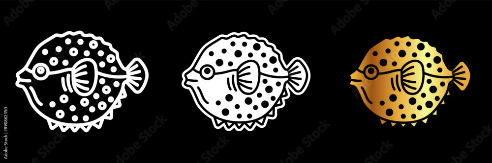 Obraz premium Blowfish Icon, A round, spiny fish capable of inflating when threatened, some species are toxic but delicacies in certain cuisines.