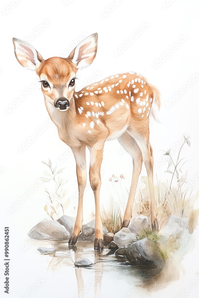 Fawn standing by a stream Fawn standing by a stream