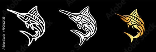 Blue Marlin Icon, A large, fast-swimming fish with a spear-like bill, popular in sport fishing due to its strength and speed.