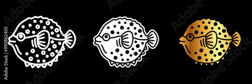 Blowfish Icon, A round, spiny fish capable of inflating when threatened, some species are toxic but delicacies in certain cuisines.