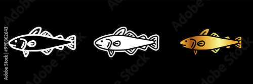 Cod Icon, A cold-water fish known for its white, flaky flesh, commonly used in fish and chips and other seafood dishes.