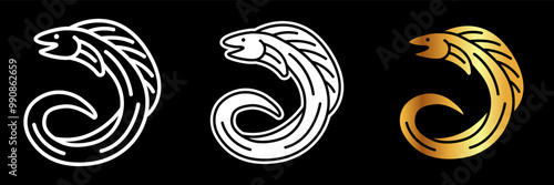 Eel Icon, A long, snake-like fish that lives in freshwater and saltwater environments, known for its slippery body and unique movement.