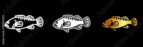 Grouper Icon, A large, bottom-dwelling fish found in tropical waters, known for its firm flesh and popularity in seafood cuisine.
