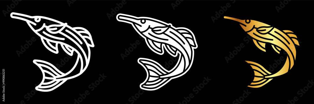 Fototapeta premium Paddlefish Icon, A freshwater fish with a long, paddle-shaped snout, known for its distinctive appearance and prized caviar.