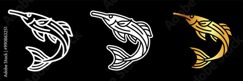 Paddlefish Icon, A freshwater fish with a long, paddle-shaped snout, known for its distinctive appearance and prized caviar.