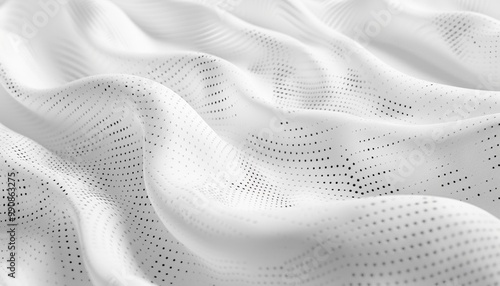 Abstract White Fabric with Dotted Pattern Creating Soft, Textured, Wavy Surface Design, Background with Copy Space