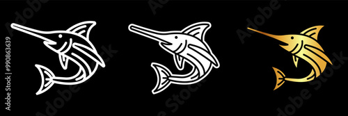 Swordfish: Icon, A large, predatory fish with a long, sword-like bill, prized for its firm flesh and sport fishing appeal.