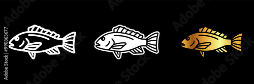 Snapper Icon, A popular saltwater fish known for its firm flesh and mild flavor, commonly found in tropical and subtropical waters.