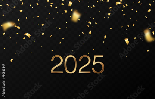 Vector confetti png. Falling golden confetti on an isolated transparent background. Festive or New Year's confetti, tinsel png.