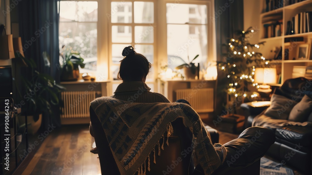 A person relaxing in a chair in front of a Christmas tree. A person relaxing in a chair in front of a Christmas tree.