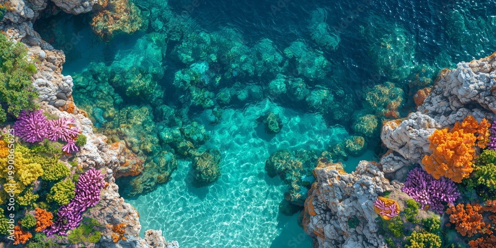 Fototapeta premium Aerial View of Vibrant Coral Reef with Clear Water
