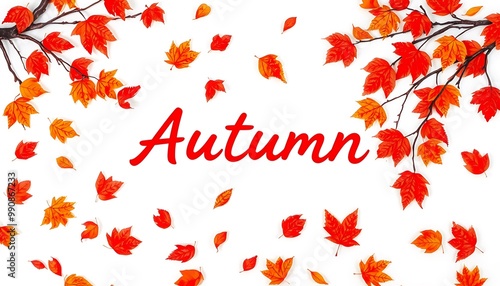 Wallpaper Mural With the arrival of autumn, the fallen leaves begin to disperse. Autumn is written in the middle of the picture. pattern drawing. Torontodigital.ca