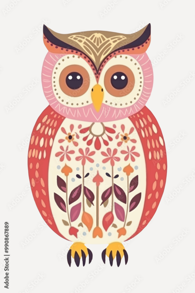 Fototapeta premium Colorful floral patterned owl