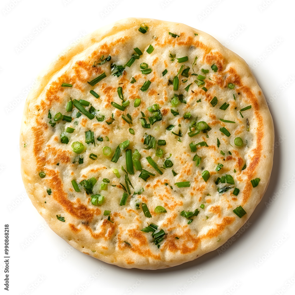 Homemade Chinese green onion pancakes top view isolated on white background Homemade Chinese green onion pancakes top view isolated on white background