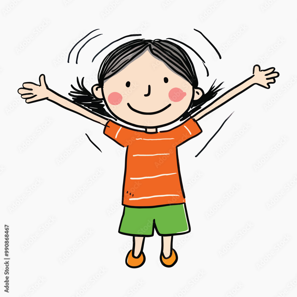 Happy cartoon girl with pigtails Happy cartoon girl with pigtails