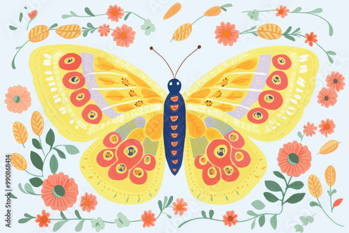 Colorful butterfly floral illustration