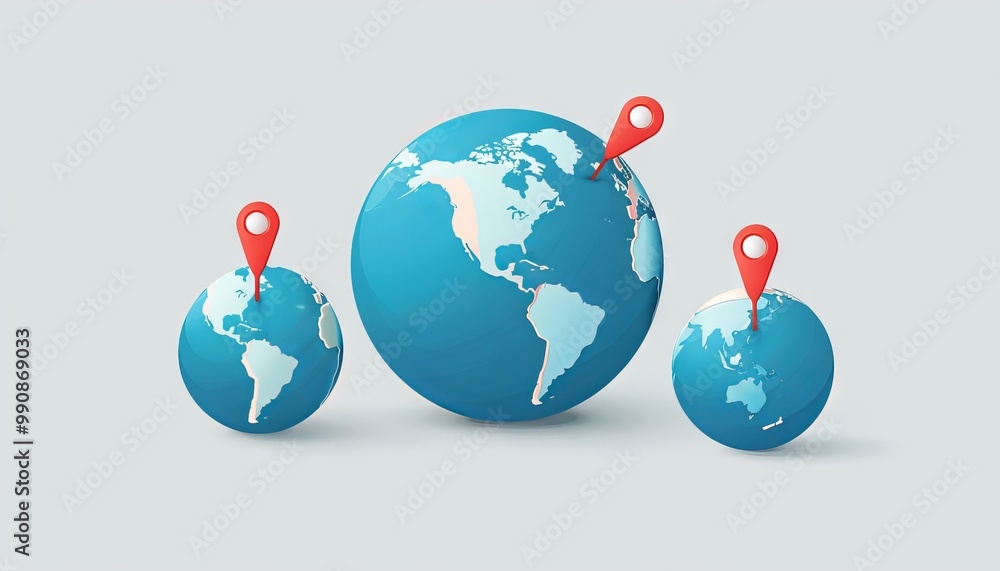 World map with pins on different countries, flat design illustration vector isolated white background, simple and clean, minimal concept, copy space for text or logo, banner template. , stock photo 2/ World map with pins on different countries, flat design illustration vector isolated white background, simple and clean, minimal concept, copy space for text or logo, banner template. , stock photo 2/