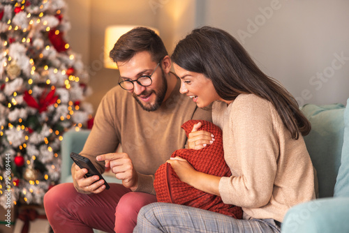 Couple spending Christmas day together at home