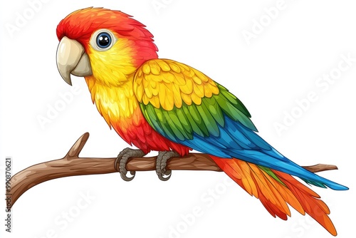 Colorful parrot perched on branch looking left