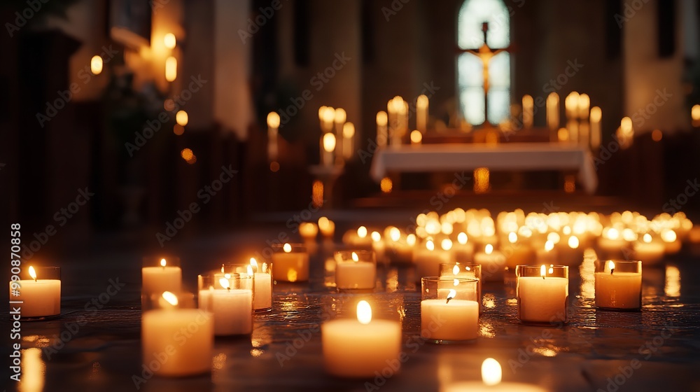 Candles in church with altar in background
Candles in church with altar in background
