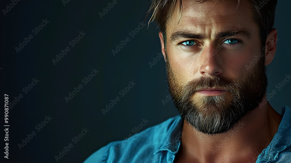 Obraz premium A man with a beard and a blue shirt