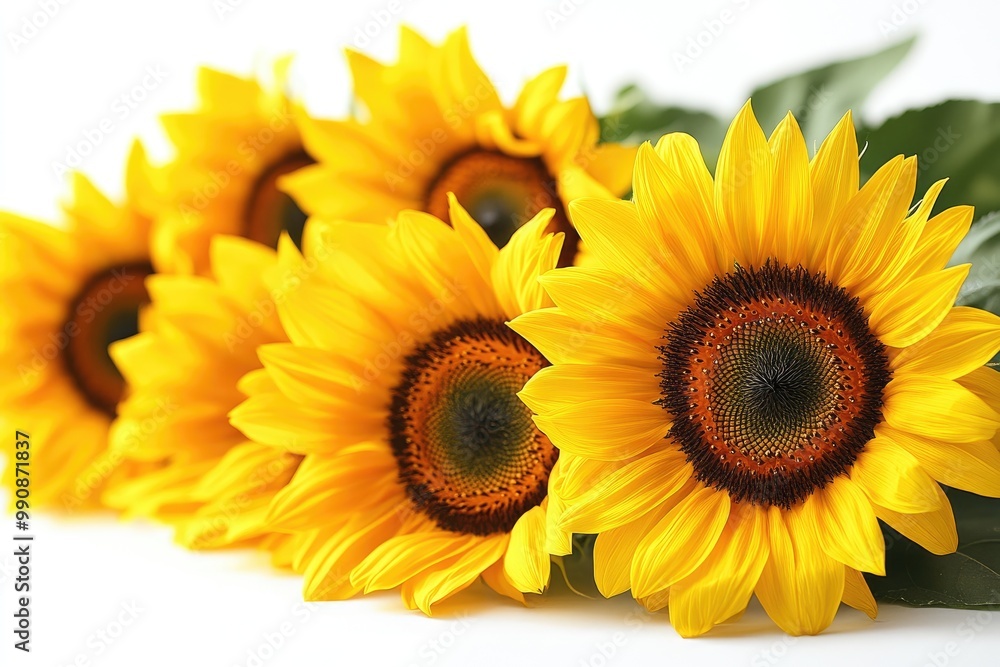 Bouquet of sunflowers resting on white surface Bouquet of sunflowers resting on white surface