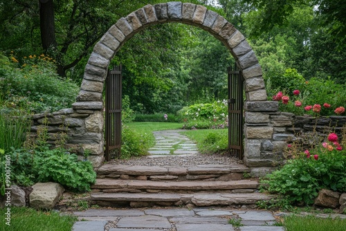 Stone archway entrance leading to garden path