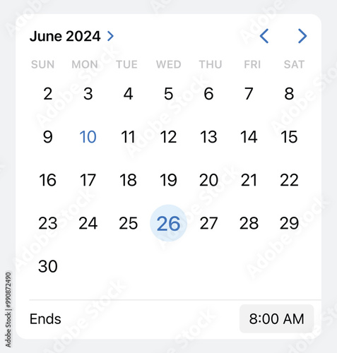 Calendar App Page.  Year with To Do List and Tasks Conceptual UI UX Mockup. Elements Planner Application For Mobile Phone Date and Time, Inline, Expanded, Pickers, displays, scrollable, lists, values.