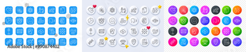 Face id, Rotation gesture and Smartphone waterproof line icons. Square, Gradient, Pin 3d buttons. AI, QA and map pin icons. Pack of Diamond, Chat messages, Mail letter icon. Vector
