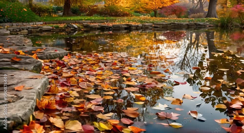 Leaves Floating on a Calm Pond in a Magical Forest Leaves Floating on a Calm Pond in a Magical Forest