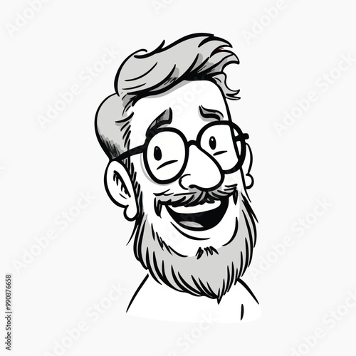 Cartoon bearded man smiling