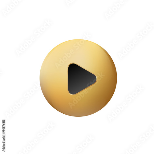 Golden play 3D button. Gold square play button.