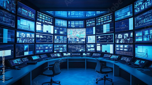 background with a news control room showing multiple screens displaying live crime updates