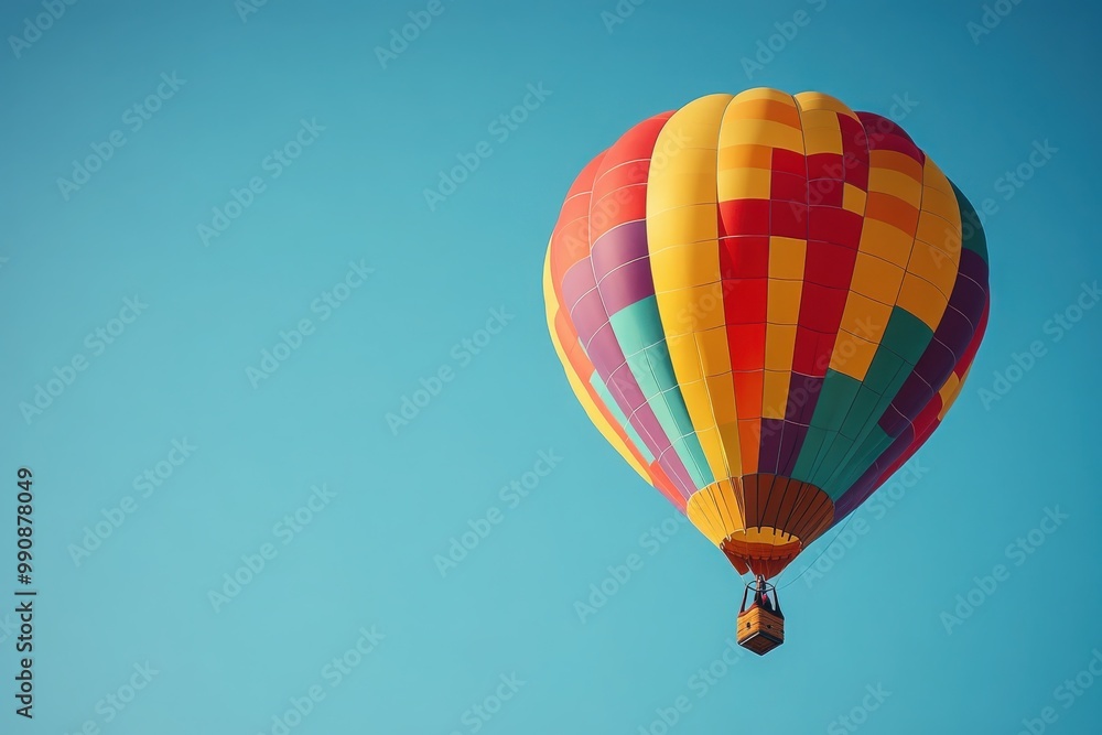 Naklejka premium Colorful hot air balloons soaring in the clear blue sky during a vibrant festival
