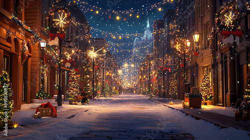Wallpaper Mural background with a beautifully lit holiday street, showcasing lights and decorations Torontodigital.ca