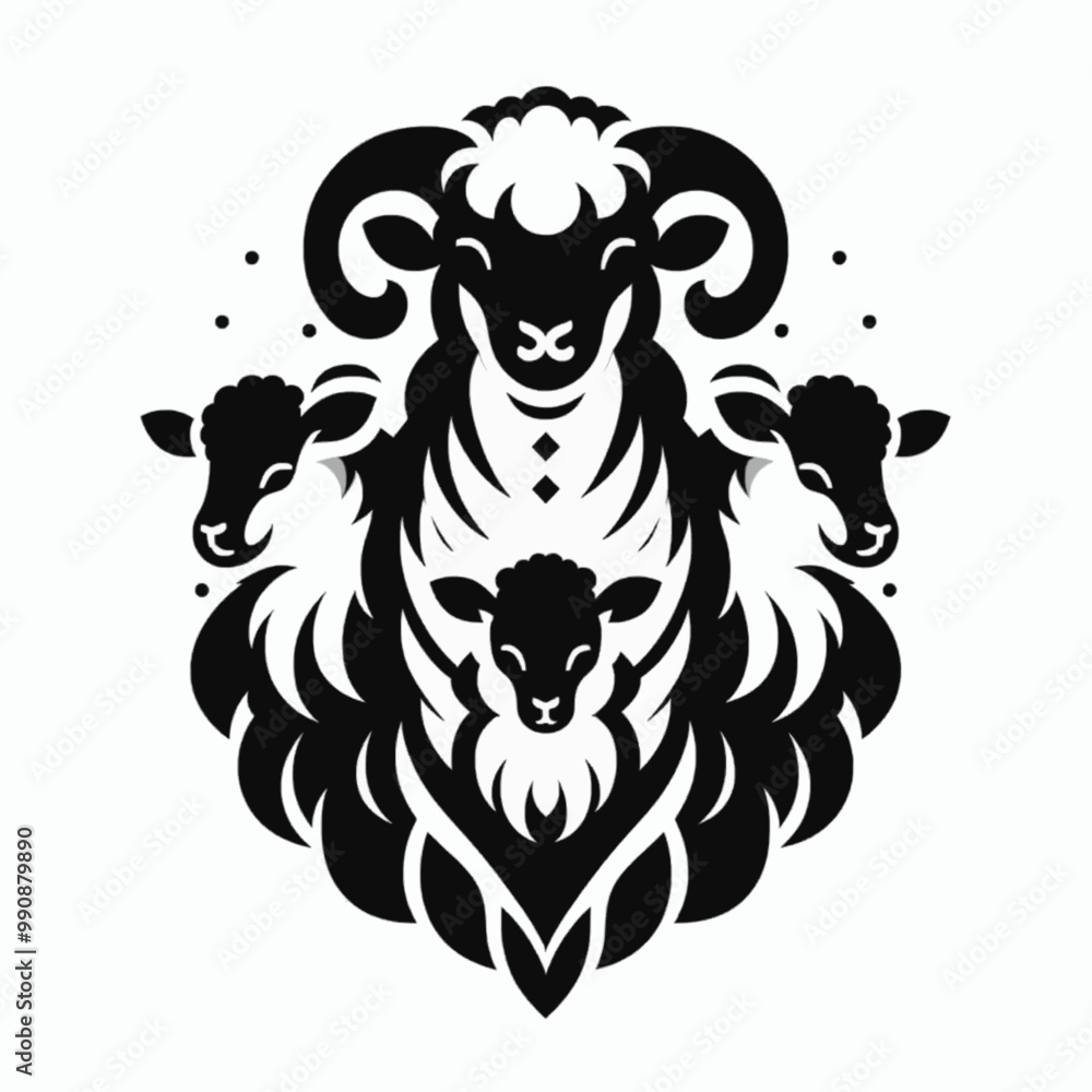 Obraz premium illustration of a sheep and three kids