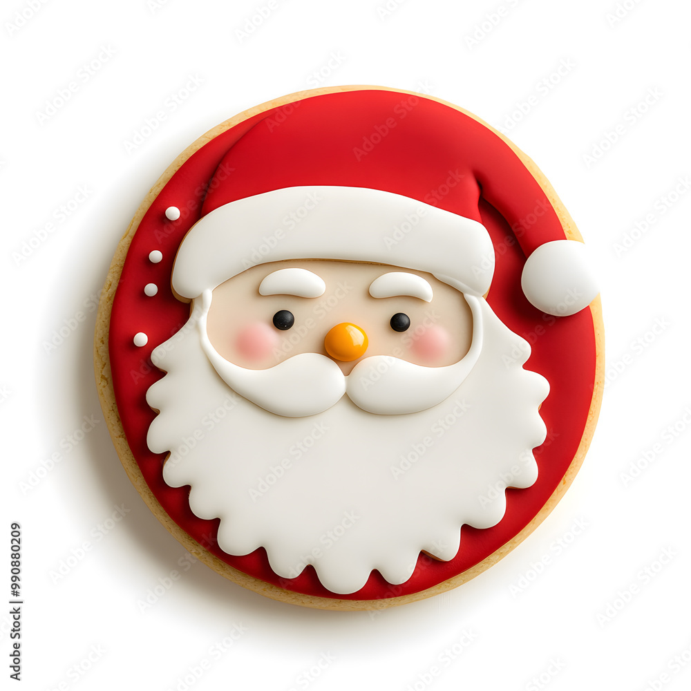 Holiday Christmas Santa Claus Cookie top view isolated on white Holiday Christmas Santa Claus Cookie top view isolated on white