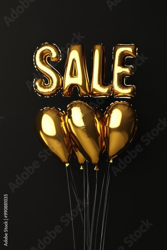 Shiny Gold Balloons Forming the Word "SALE" on a Dark Background - Perfect for Promotions and Advertisements