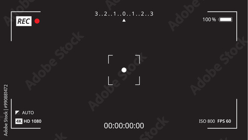 Video Camera Frame Viewfinder on Black Background	