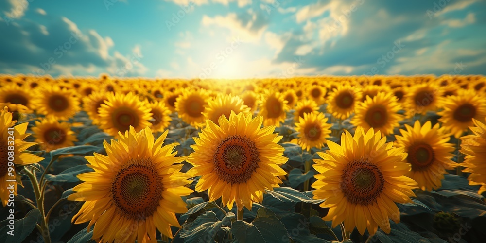 Fototapeta premium Vibrant Sunflower Field Under the Blue Sky