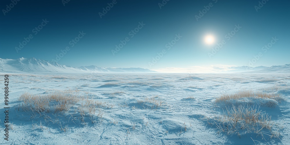 Fototapeta premium Icy Tundra Landscape Under a Bright Arctic Sky