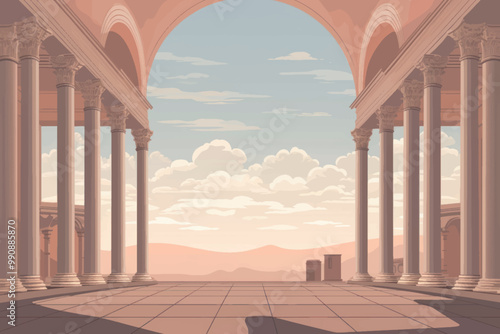 Ancient architectural columns under sky