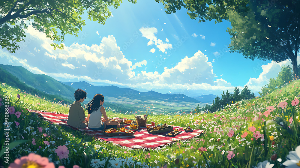 Fototapeta premium Charming background with an anime character�s room, filled with personal items, posters, and a cozy bed