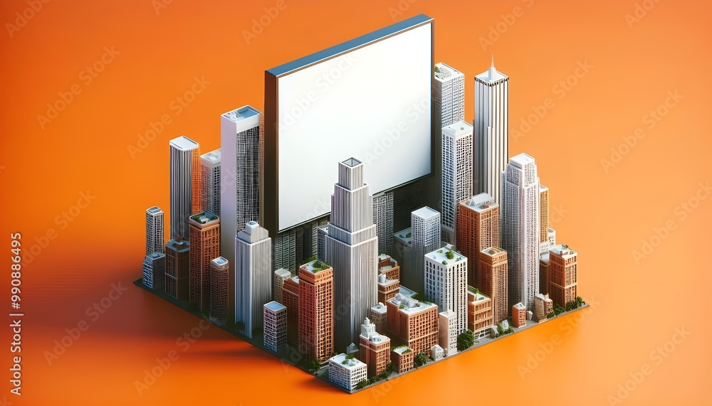 Obraz premium City mockup white sign for commercial ad on orange building